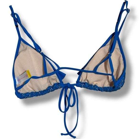 No Boundaries Blue Crochet Ruffle Strappy Adjustable Bikini Top - Picture 14 of 16